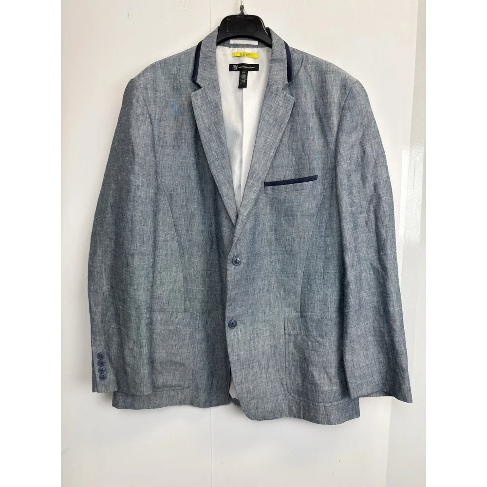INC International Concepts Slim Fit Linen‎ Blend Blue Suit Blazer Sport Coat XXL